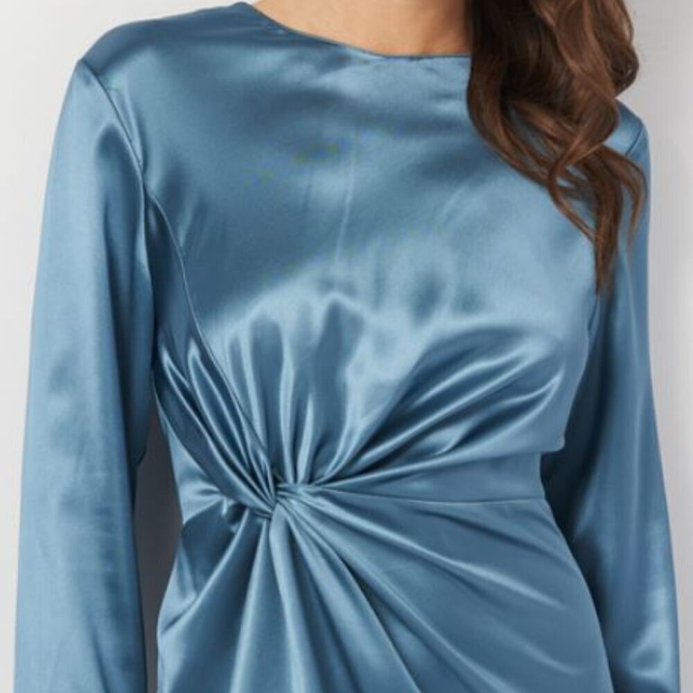 ZARA NEW WOMAN SATIN-EFFECT DRESS WITH KNOT DETAIL SKY BLUE SIZE S 2042899 431